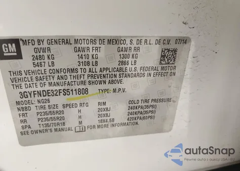 2015 Cadillac Srx Premium Collection from USA, damaged, VIN 3GYFNDE32FS511808